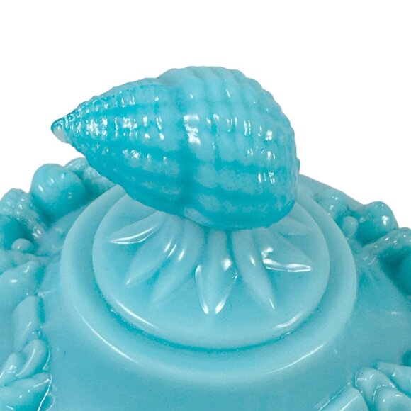 Westmoreland Blue Milk Glass Candy Dish Argonaut Shells Dolphins Vintage 1960s - Picture 10 of 10